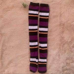 Over-the-knee Women’s Tube Socks, One Size, Striped, Black/Purple/White/Orange